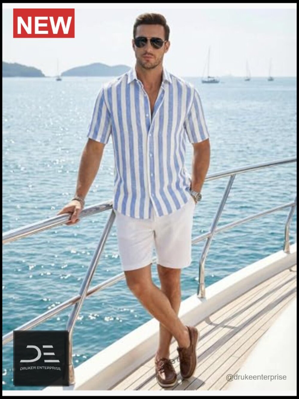 Men's Casual Short Sleeve Button-Up Striped Cotton Dress Shirt - Picture 5 of 7